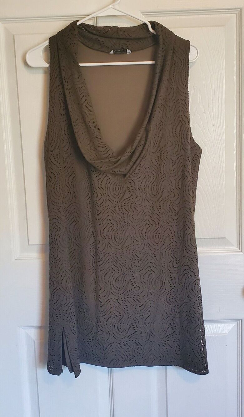 Trina Turk Deep Olive Green Crochet Style Lace Lined Dress With Cowl Neck Size M